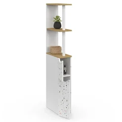 IDMarket Meuble WC étagère WILLY 2 portes motif terrazzo et hêtre