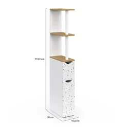 IDMarket Meuble WC étagère WILLY 2 portes motif terrazzo et hêtre