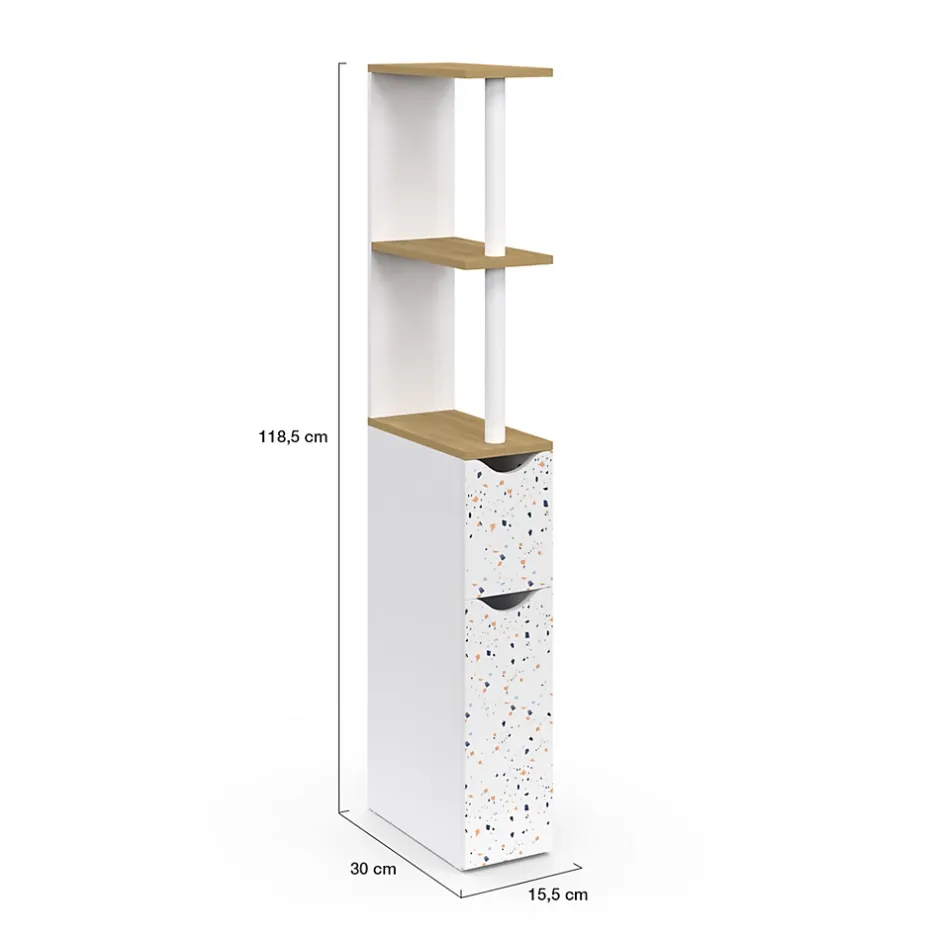 IDMarket Meuble WC étagère WILLY 2 portes motif terrazzo et hêtre