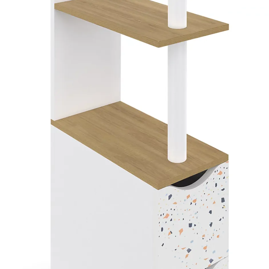 IDMarket Meuble WC étagère WILLY 2 portes motif terrazzo et hêtre