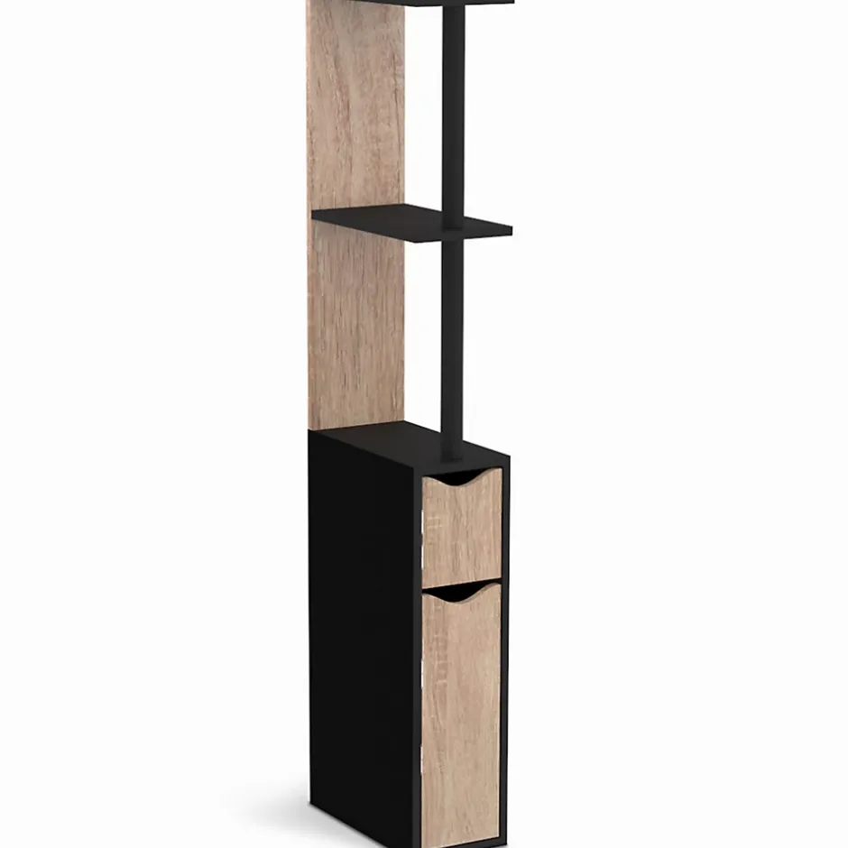IDMarket Meuble WC étagère WILLY bois 2 portes noir et hêtre