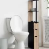 IDMarket Meuble WC étagère WILLY bois 3 portes noir et hêtre