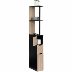 IDMarket Meuble WC étagère WILLY bois 3 portes noir et hêtre