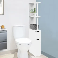 IDMarket Meuble WC étagère WILLY bois 2 portes blanc* Meuble Wc|Meuble De Salle De Bains Faible Profondeur