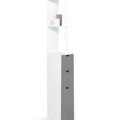 IDMarket Meuble WC étagère WILLY bois 3 portes blanc et gris