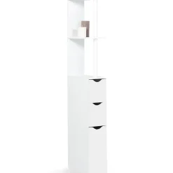 IDMarket Meuble WC étagère WILLY bois 3 portes blanc* Meuble Wc|Meuble De Salle De Bains Faible Profondeur