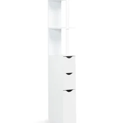 IDMarket Meuble WC étagère WILLY bois 3 portes blanc* Meuble Wc|Meuble De Salle De Bains Faible Profondeur