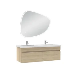 AICA Sanitaire Meubles double vasque 120cm vasque + miroir 3 couleurs lumineux Chêne Wotan* Ensemble Meuble De Salle De Bains