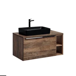 Otitec Meubles sous vasque - 100 cm - avec Vasque à poser et Plan - BOLD OAK