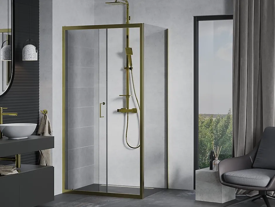 Mexen Apia cabine de douche coulissante 120 x 80 cm, transparent, or - 840-120-080-50-00* Paroi De Douche