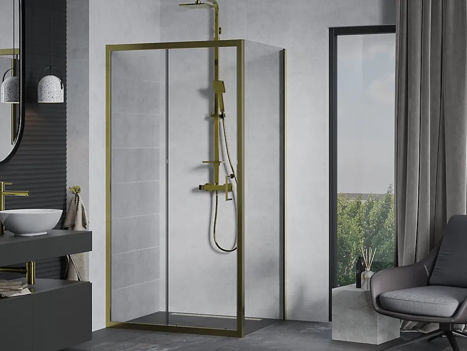 Mexen Apia cabine de douche coulissante 90 x 80 cm, transparent, or - 840-090-080-50-00* Paroi De Douche