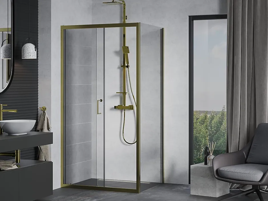 Mexen Apia cabine de douche coulissante 90 x 80 cm, transparent, or - 840-090-080-50-00* Paroi De Douche