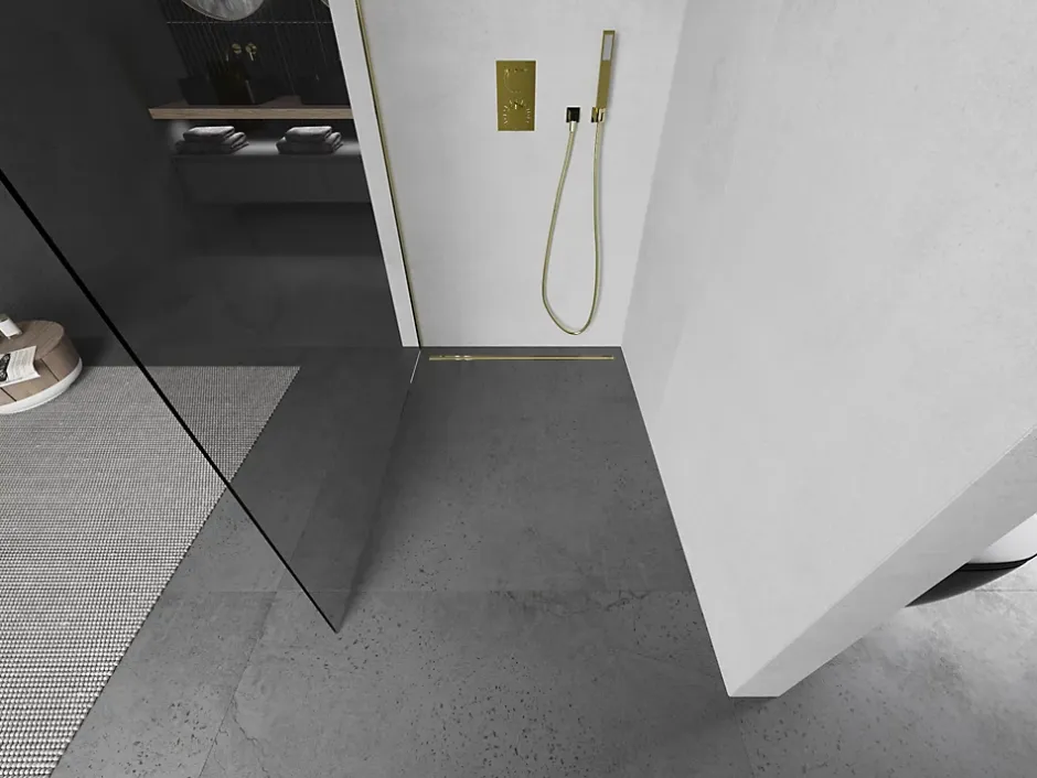 Mexen Kioto paroi de douche Walk-in 160 x 200 cm, transparent 8 mm, doré - 800-160-101-50-00