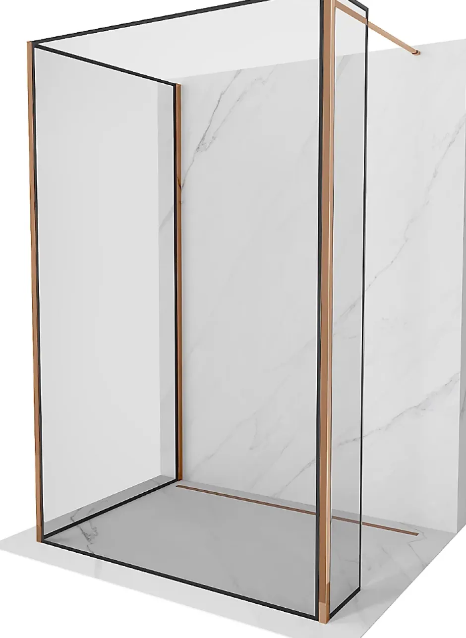 Mexen Kioto paroi de douche Walk-in 120 x 110 x 30 cm, cadre noir, or rose - 800-120-110-221-60-70-030