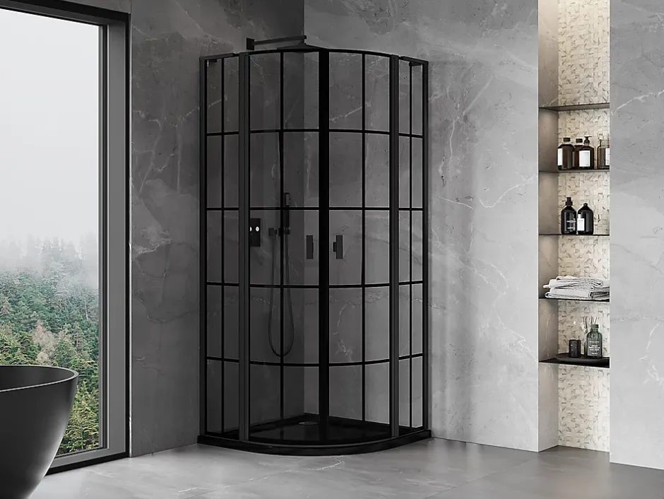 Mexen Mist L cabine de douche quart-de-rond pivotante 90 x 90 cm, grille noire, noir - 8A32L-090-090-70-77* Cabine De Douche
