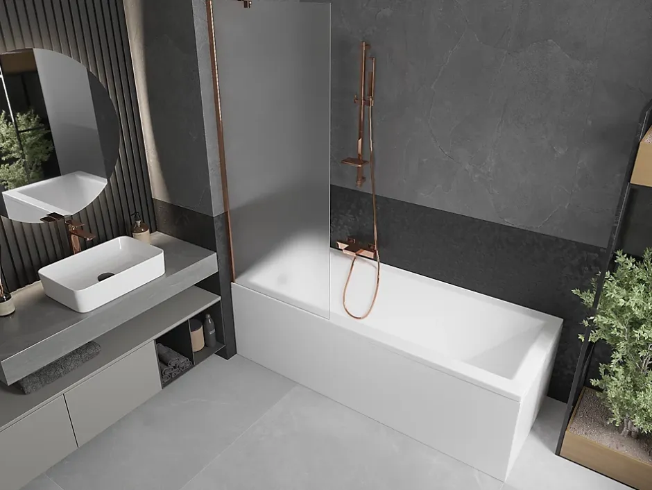 Mexen Next paroi de baignoire 1 vantail 70 x 150 cm, dépoli, or rose - 895-070-000-00-30-60