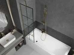 Mexen Next paroi de baignoire 1 volet 50 x 150 cm, grille noire, or - 895-050-000-00-77-50* Paroi De Douche