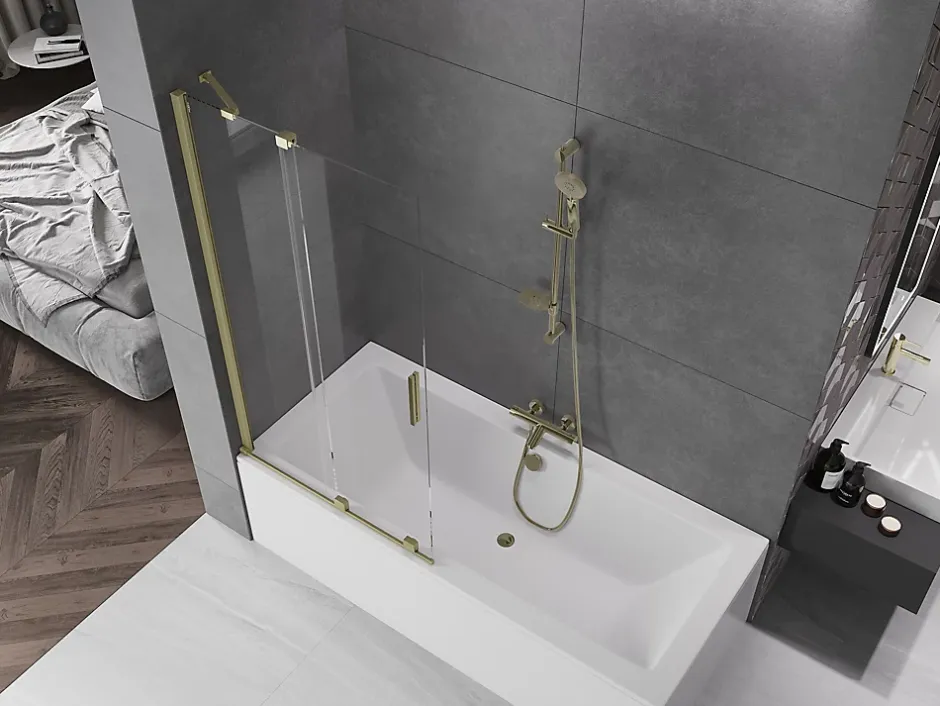 Mexen Velar paroi de baignoire 2 volets coulissants 95 x 150 cm, transparent, doré brossé - 896-095-000-01-55