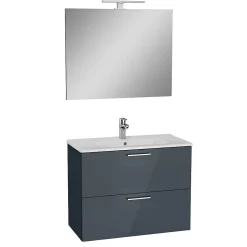 Vitra Mia ensemble meuble 79x61x39,5 cm avec miroir, lavabo et éclairage LED, Anthracite brillant (MIASET80A)