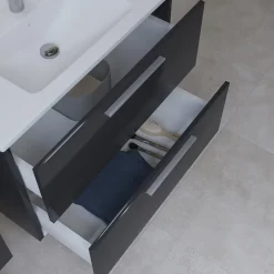 Vitra Mia ensemble meuble 79x61x39,5 cm avec miroir, lavabo et éclairage LED, Anthracite brillant (MIASET80A)