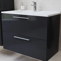 Vitra Mia ensemble meuble 79x61x39,5 cm avec miroir, lavabo et éclairage LED, Anthracite brillant (MIASET80A)