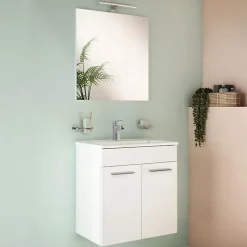 Vitra Mia ensemble meuble 59x61x39,5 cm avec porte, avec miroir, lavabo et éclairage LED, Blanc brillant (MIASETFP60B)* Lave-Mains