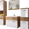 MINIO go for it , Set de meubles de salle de bains 4 pièces ALBECK, avec lavabo, blanc brillant / chêne wotan* Ensemble Meuble De Salle De Bains