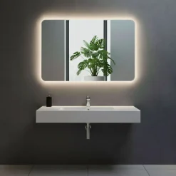 Et Design Miroir à bord poli 100x70 cm avec coins arrondis et rétroéclairage périmétrique