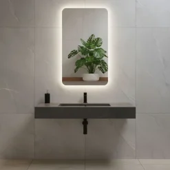 Et Design Miroir à bord poli 100x70 cm avec coins arrondis et rétroéclairage périmétrique