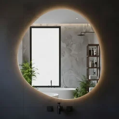 Et Design Miroir à bord poli 100x110 cm de forme profilée avec rétroéclairage led périmétrique et interrupteur tactile