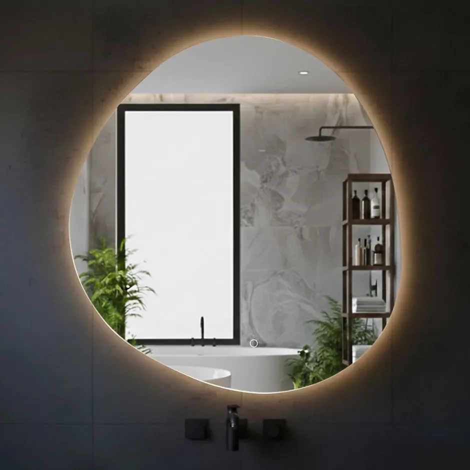 Et Design Miroir à bord poli 100x110 cm de forme profilée avec rétroéclairage led périmétrique et interrupteur tactile