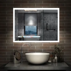 AICA Sanitaire Miroir de salle de bain 80x60cm LED tricolore anti-buée + mémoire + dimmable,* Miroir Lumineux