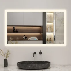 AICA Sanitaire Miroir de salle de bain 80x60cm LED tricolore anti-buée + mémoire + dimmable,* Miroir Lumineux