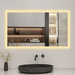 AICA Sanitaire Miroir de salle de bain 80x60cm LED tricolore anti-buée + mémoire + dimmable,* Miroir Lumineux