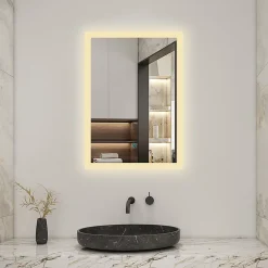 AICA Sanitaire Miroir de salle de bain 50x70cm LED tricolore anti-buée + mémoire + dimmable,* Miroir Lumineux