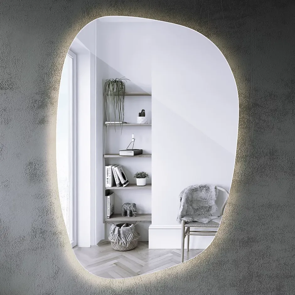 Tulup Miroir asymétrique led 49 x 34 cm design lumière chaude* Miroir Lumineux