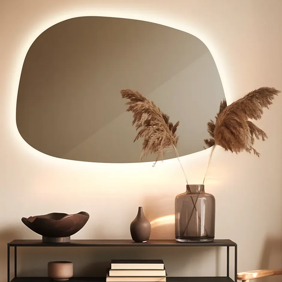 Tulup Miroir asymétrique led 49 x 34 cm design lumière chaude* Miroir Lumineux