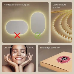 Artforma Miroir avec LED Illumination Salle de Bain (50x80cm) LED Lumineux Miroir avec Éclairage (TST106) Blanc Chaud 3000K* Miroir Lumineux