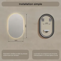 Artforma Miroir avec LED Illumination Salle de Bain (50x80cm) LED Lumineux Miroir avec Éclairage (TST106) Blanc Chaud 3000K* Miroir Lumineux