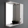 Kiamami Valentina Miroir Avec Unité Murale Droite En Chêne Gris Effet Bois Et Spot Led 58Cm* Armoire De Toilette