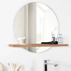 Wanda Collection Miroir Bologne de salle de bain rond en teck massif* Miroir Simple