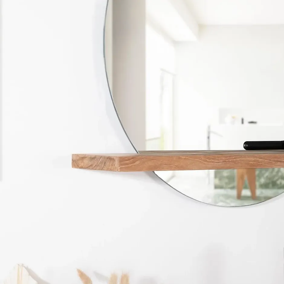 Wanda Collection Miroir Bologne de salle de bain rond en teck massif* Miroir Simple