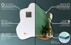 Tulup Miroir décoratif 48 x 48 cm sans cadre avec design fluide et organique