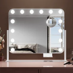 Sirhona Miroir de Maquillage Éclairage LED 50x47x9cm cm + Support de Téléphone + Loupe 10x + Port USB + Température Tricolore