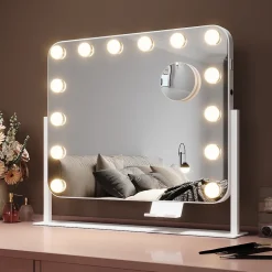 Sirhona Miroir de Maquillage Éclairage LED 50x47x9cm cm + Support de Téléphone + Loupe 10x + Port USB + Température Tricolore