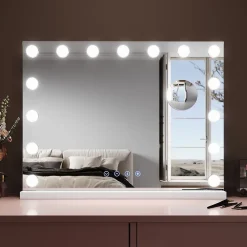 Sirhona Miroir de Maquillage Éclairage LED 58x46x10 cm + Bluetooth + Loupe 10X + Port USB + Température à Tricolore* Miroir Grossissant Lumineux