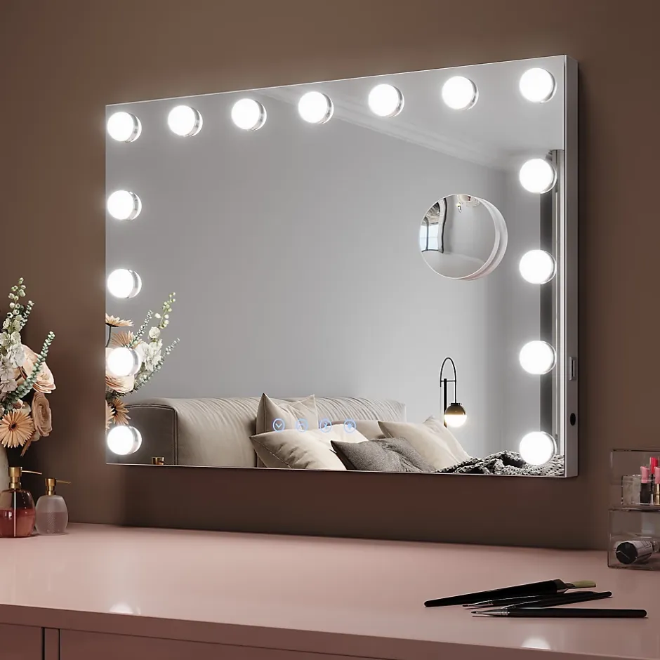 Sirhona Miroir de Maquillage Éclairage LED 58x46x10 cm + Bluetooth + Loupe 10X + Port USB + Température à Tricolore* Miroir Grossissant Lumineux
