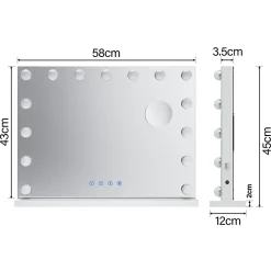 Sirhona Miroir de Maquillage Éclairage LED 58x46x10 cm + Bluetooth + Loupe 10X + Port USB + Température à Tricolore* Miroir Grossissant Lumineux