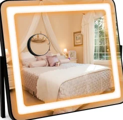 Giantex Miroir de Maquillage LED avec Couleur et Luminosité Réglables Miroir de Détail 5X écran Tactile Inclus
