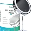 Mirlux Miroir De Maquillage Lumineux LED Rechargeable Chrome, grossissement 1-10x* Miroir Grossissant Lumineux